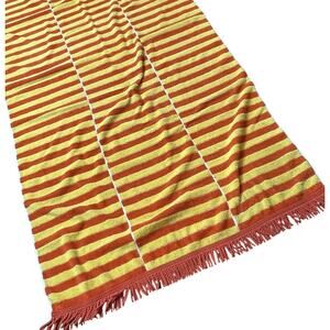 Martex Beach Towel Yellow Orange Stripe Fringe Terrycloth Mid Century Mod 67"